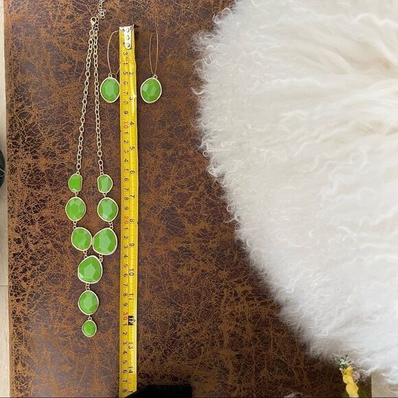 Jewelry Necklace and Earring Set Green Faux Gem Y Shaped Necklace Dangle Earring - Picture 12 of 15